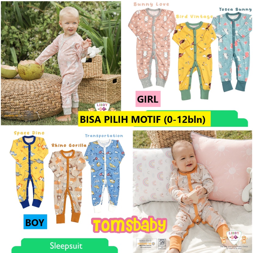 [TOMS] [BOY &amp; GIRL] LIBBY (1 Pcs/Pack) Premium Sleepsuit Motif Jumper Panjang Printed (0-12 bulan)