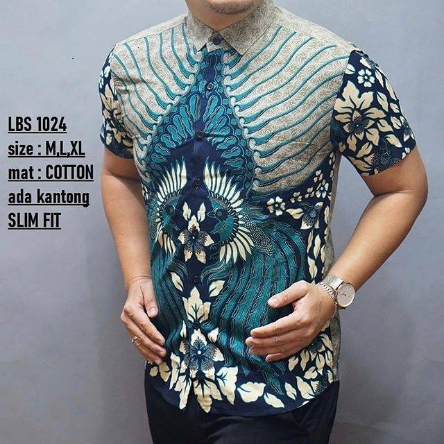 LBS 1024 HEM KEMEJA BATIK PRIA SLIM FIT LENGAN PENDEK LUIGI BATANI