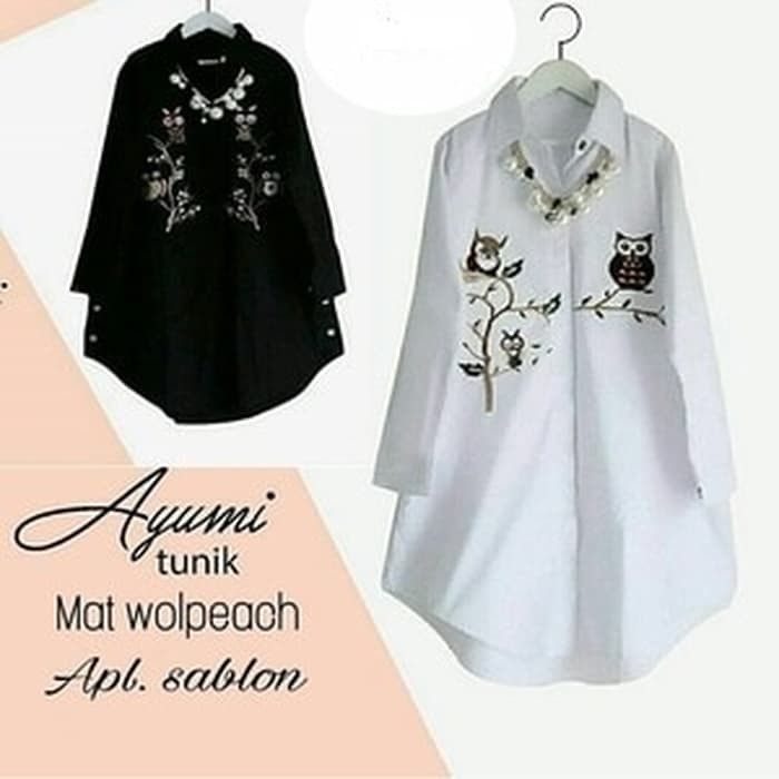 discon Atasan Wanita Ayumi Tunik Blouse Baju Muslim Blus Muslim - Hitam kuliah,kerja,kantor,pesta