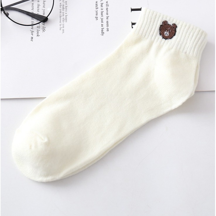 GGS D070 Kaos Kaki Ankle Dewasa Kaus Kaki Motif Bear Karakter Beruang Korea Unisex Murah-Cream