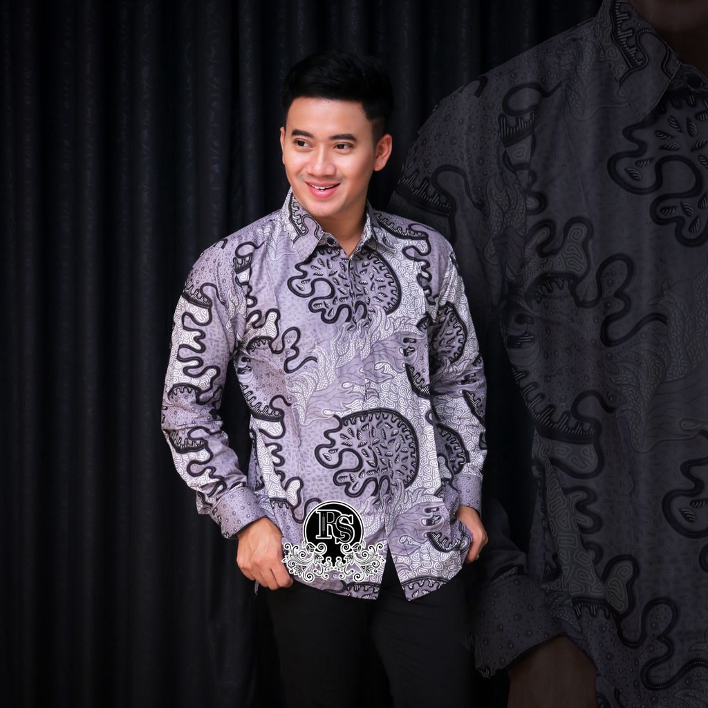 Batik Pria Lengan Panjang BATIK NAKULA HRB026 motif JELYFISH Kode 002 size M L XL XXL Reguler