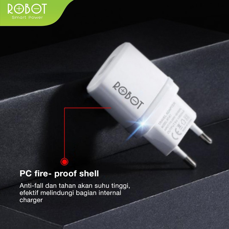 Charger Quick Charge ROBOT RT-K7 Output 5V/1A Fireproof Adaptor With Micro USB Cable