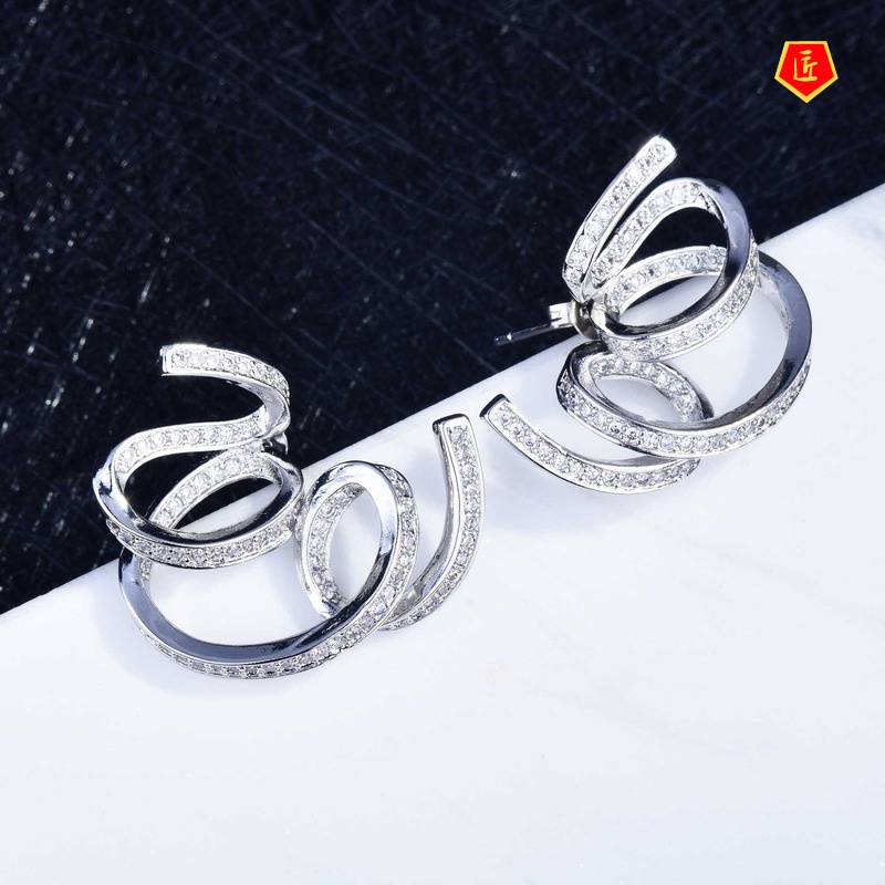 [Ready Stock]Micro-Inlaid Full Diamond Winding Ear Studs Personality