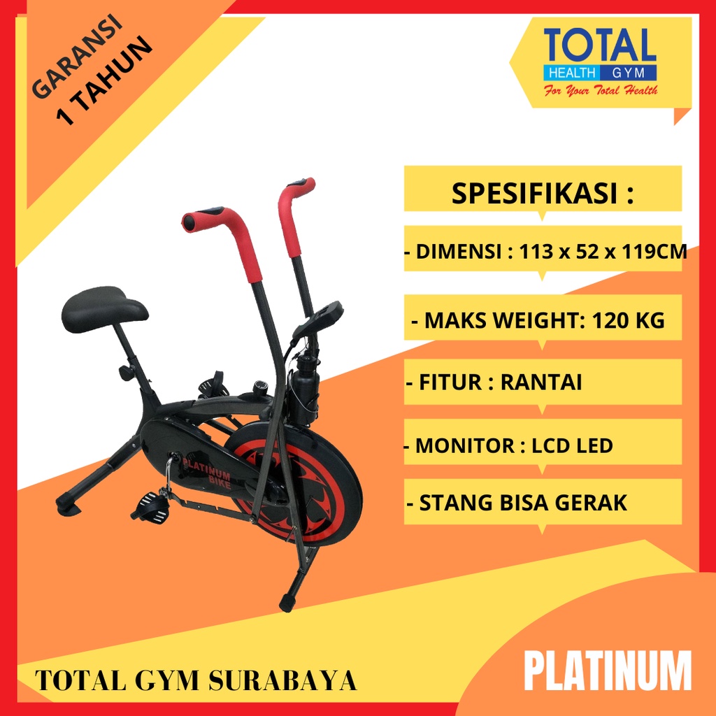 Sepeda statis platinum bike alat olahraga Total fitness fitur detak jantung
