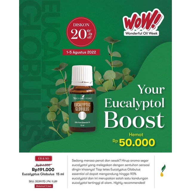 Eucalyptus Globulus Essential Oil Young Living - Promo WOW