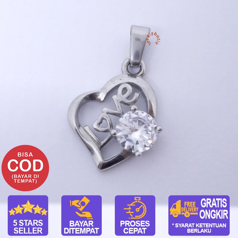 Lovelybutik Liontin Kalung Titanium  / Love Liontin Kalung Titanium Ukuran 2 cm Warna Silver