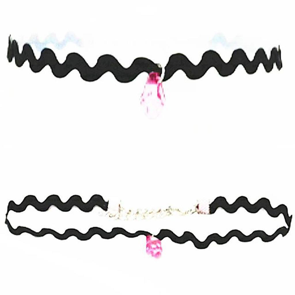 Zigzag Choker Necklace Hot Pink Crystal | Kalung Handmade