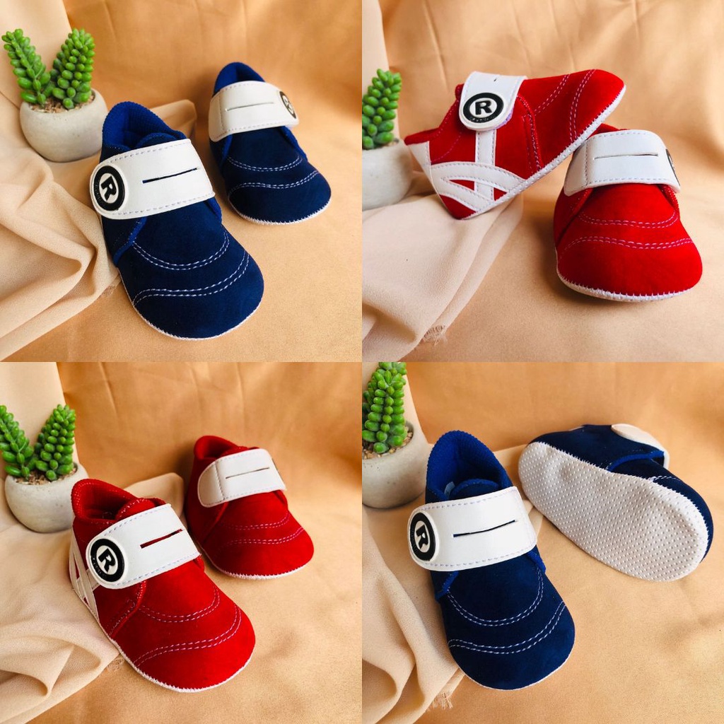 Sepatu PRE COWOK Anak Bayi Laki Laki Perempuan Prewalker Shoes 0-12 bulan Terbaru Model Perekat Velkro Baby Boy Lucu Murah BABY R