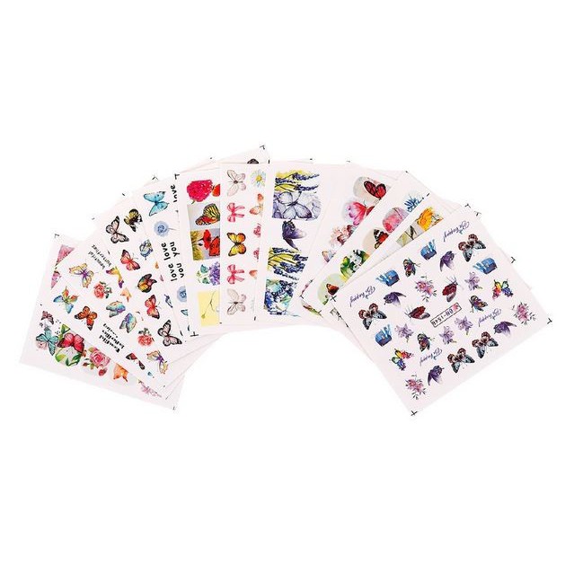 3D Watermark Nail Art Stickers - Flower Butterfly Series (12pcs)