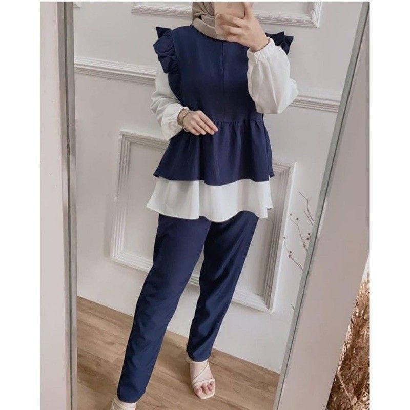 ONE SET // SETELAN BLOUSE REMPEL BALON MOSCREPE // MEYKA