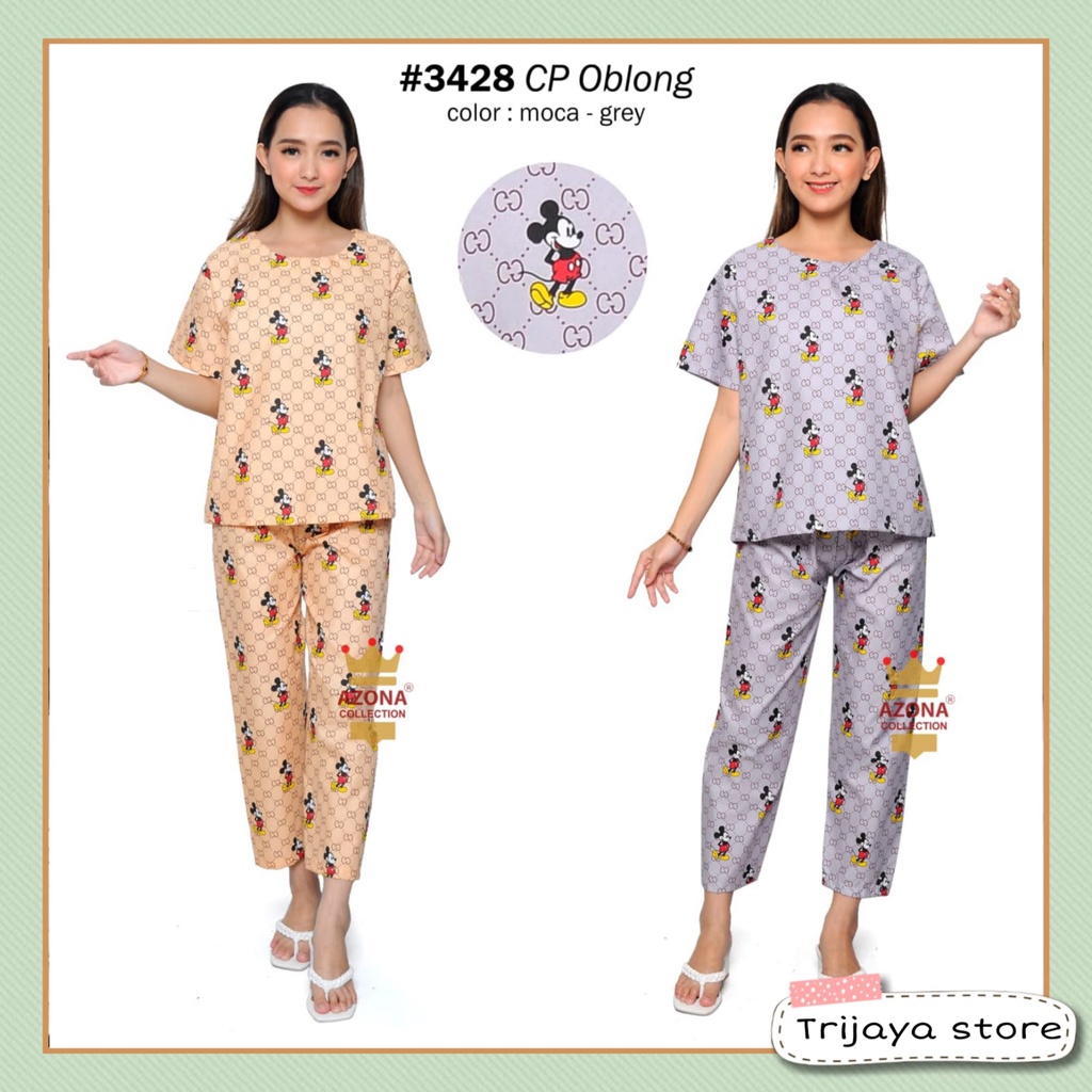 Trijaya . piyama wanita dewasa cp oblong / one set oblong celana panjang karakter katun eropa