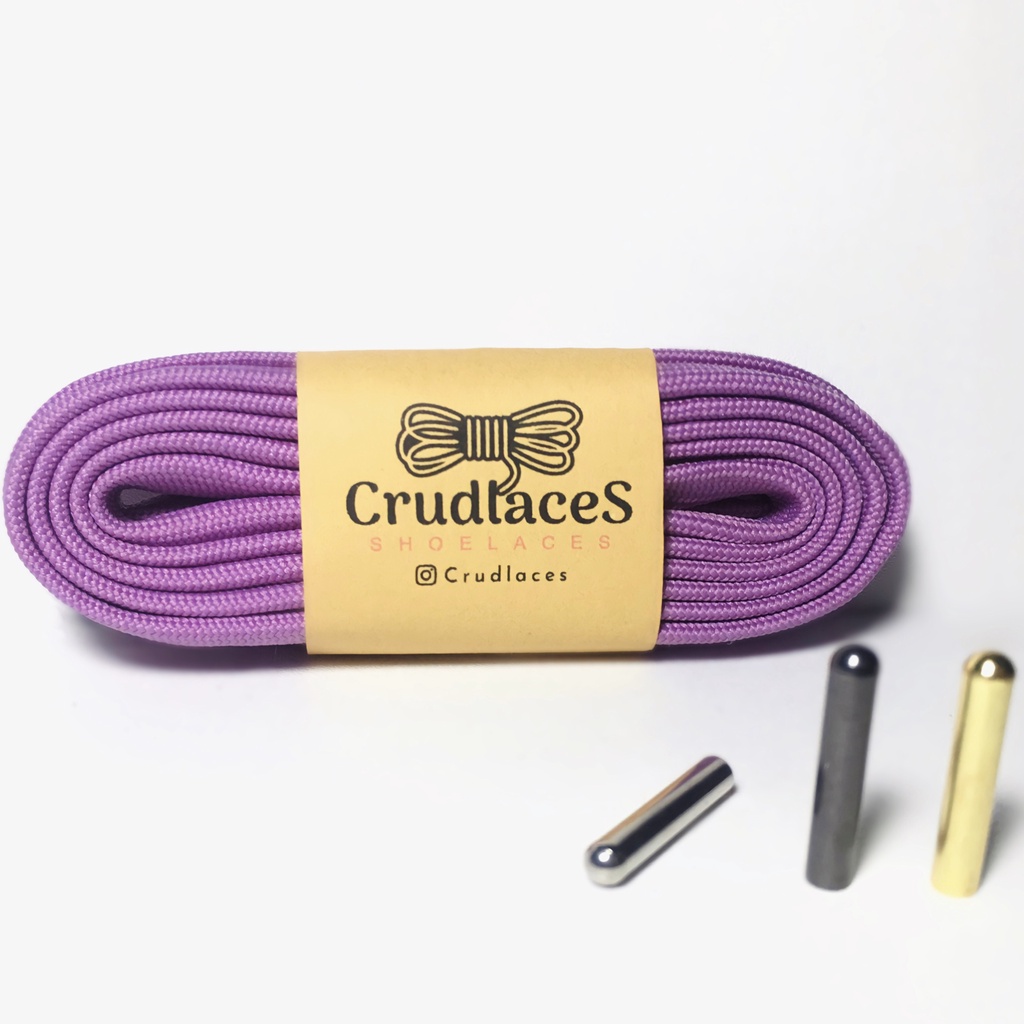 Tali Sepatu Flat Pipih Gepeng Polyester Warna Ungu Muda Lilac- Shoelaces Flat - Aglets Metal - Crudlaces