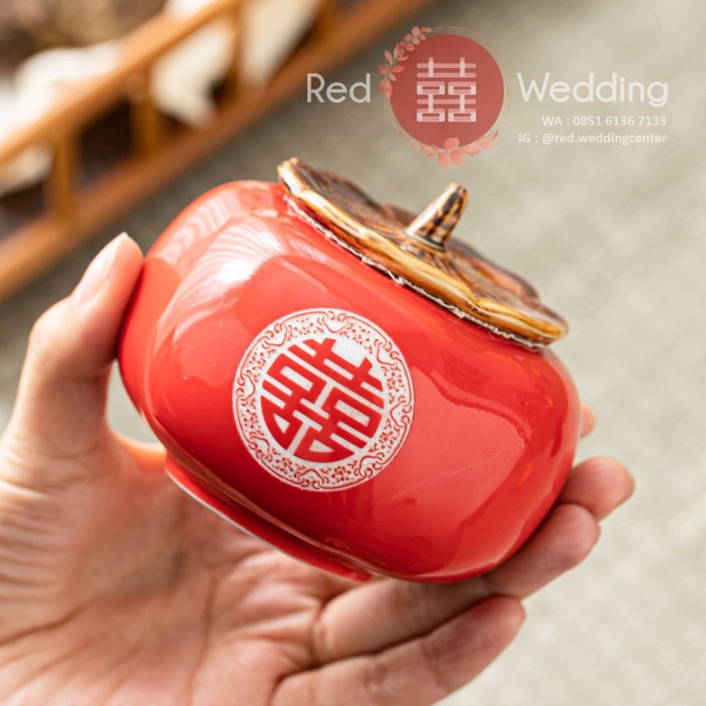 Persimmon Jar Set Wedding Sincia Imlek Wadah Mug Botol Tempat teh bumbu toples Keramik Ukir Shuangxi untuk Teapai FREE HARDBOX MAGNETIC