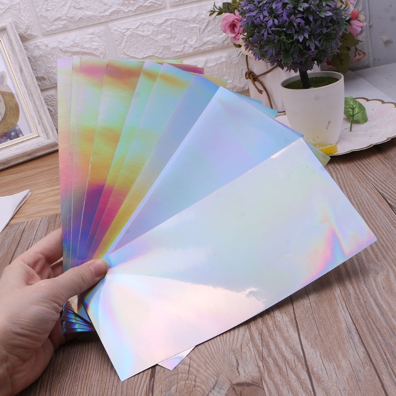 SIY  10Pcs DIY Aurora AB Effect Reflective Mirror Paper Self Adhensive Resin Fillings