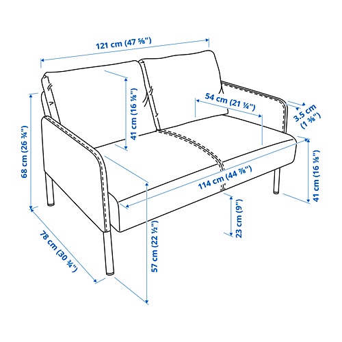 GLOSTAD Sofa 2 dudukan, knisa abu-abu tua / biru medium