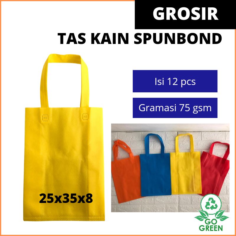 Jual ISI 12 PCS) Goodie Bag Tas Kain Spunbond Handle Tali Ukuran