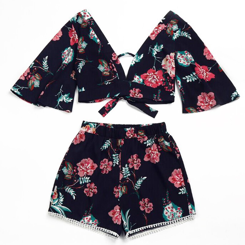 Atasan Terbaru Baju Wanita Remaja Blackpink #120 🔥 Joy 🔥 Setelan Blus Crop Top V-Neck Motif Bunga