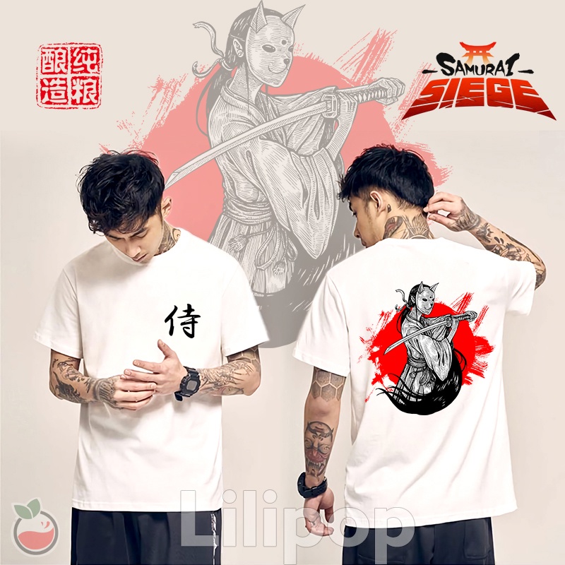 Lilipop Kaos Pria Samurai japan Baju Distro Basic Lengan Pendek Tshirt Kasual C