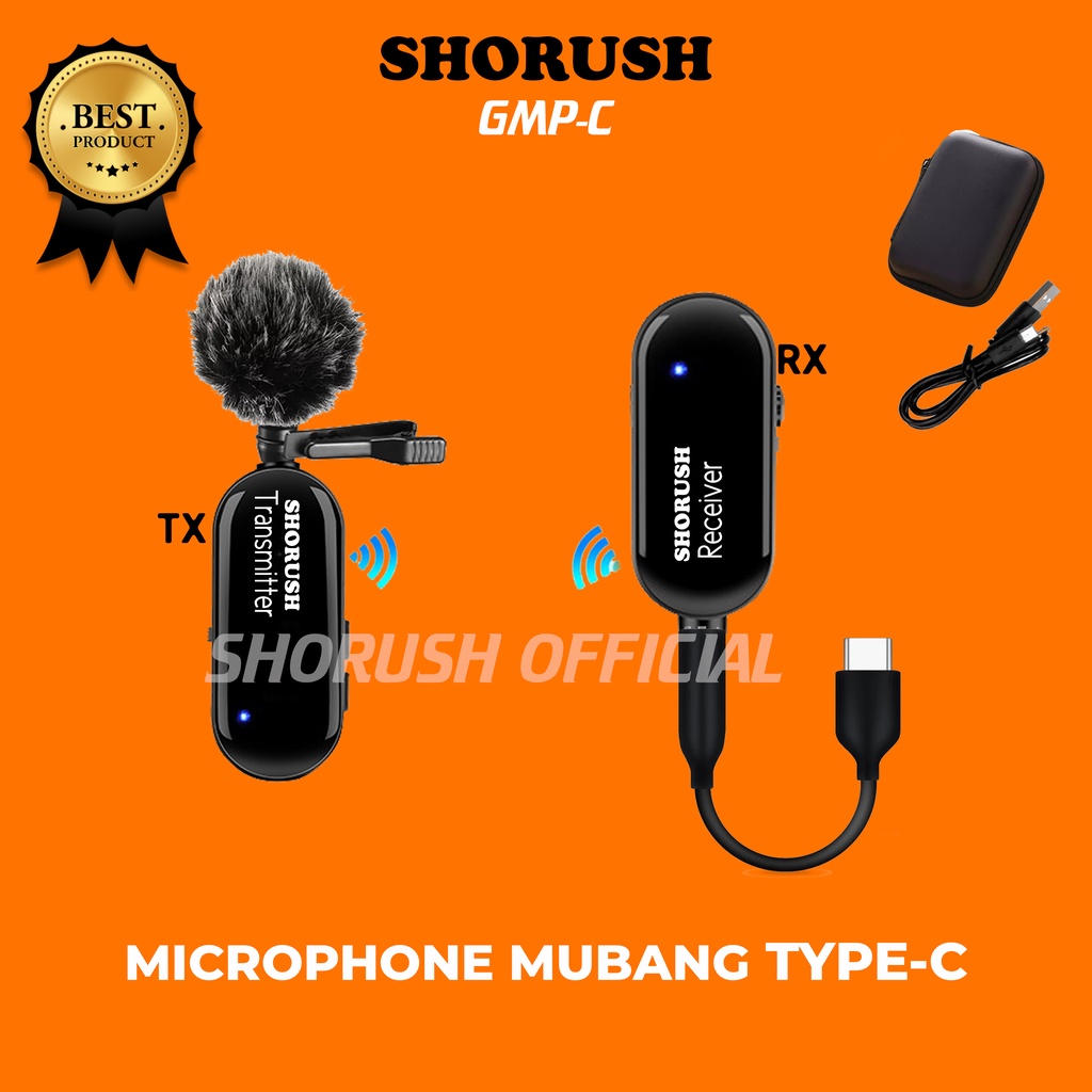 Shorush N7 Microphone Mic Clip On Wireless Type C Android UHF VLOG Untuk Camera Mirorrless Youtuber HP Smartphone ASMR Mukbang Vlogger