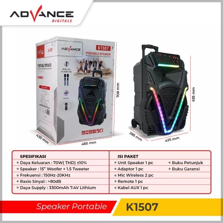 Speaker Advance K1507 Meeting Bluetooth 15 Inch + 2 mic wireless