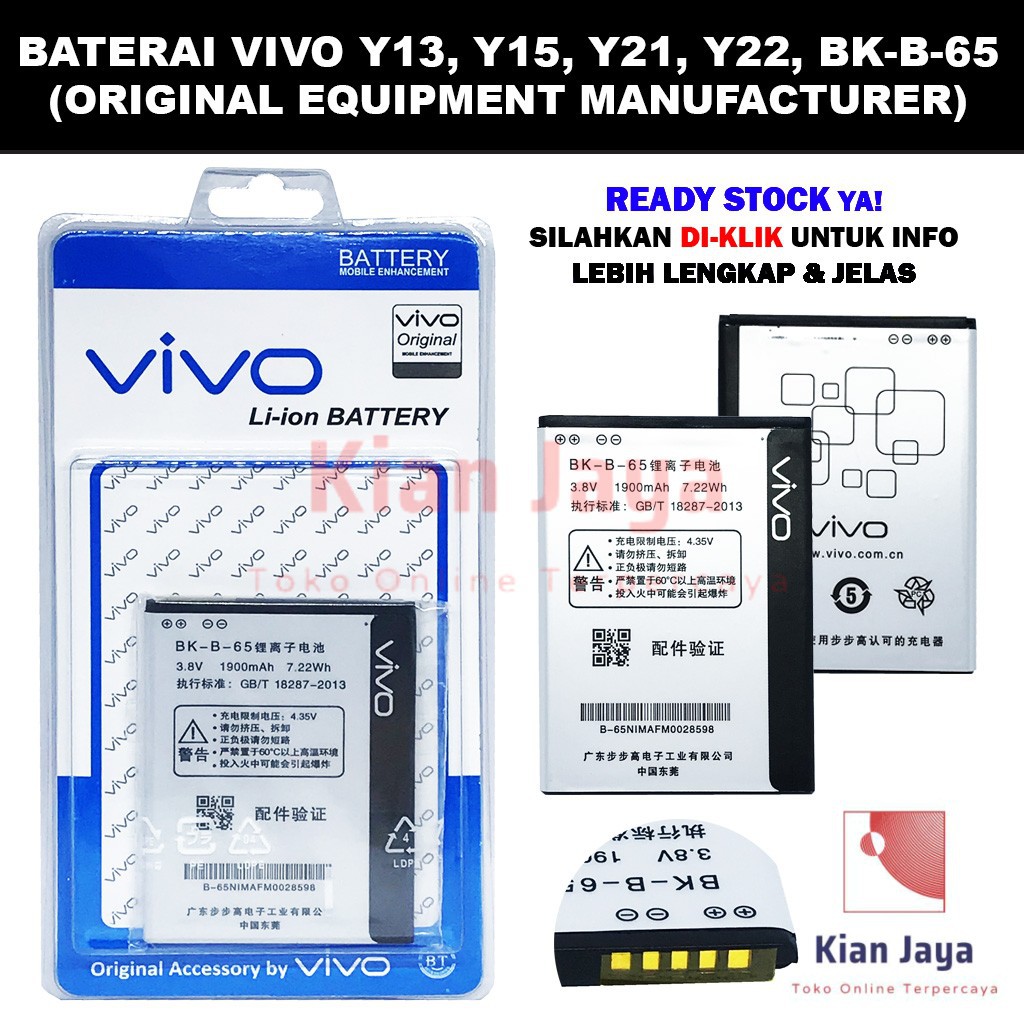 Baterai Hp Vivo Y13, Y15, Y21, Y22, BK-B-65 Ori OEM Batrai, Batre, Battery BKB65 B65