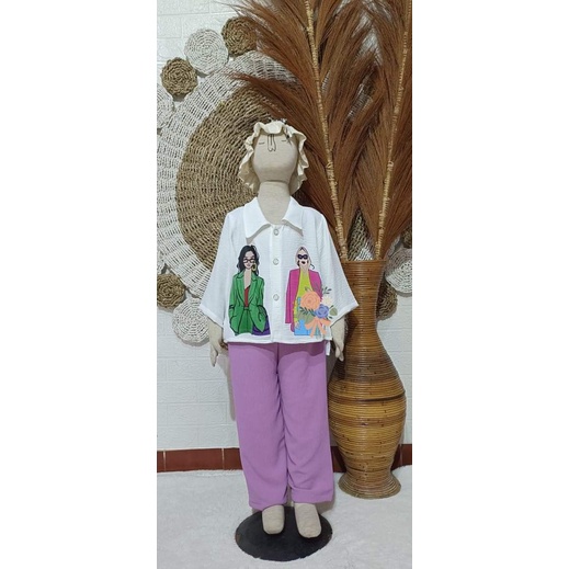 Setcel kemeja Anak Perempuan Bahan Crinkle Airflow Premium Usia 1-14 Tahun