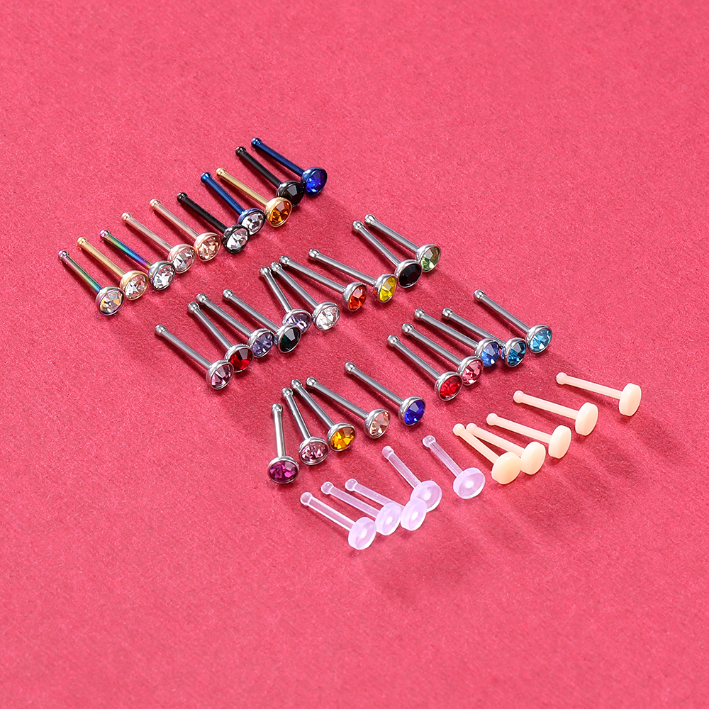 40pcs / Set Anting Tindik Hidung / Telinga Bahan Akrilik + Stainless Steel 316l 20g Gaya Punk