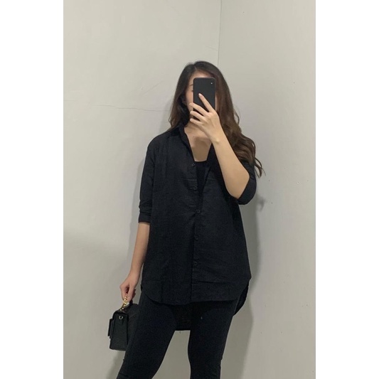 JOSHIN Gea Shirt - Atasan Kemeja Linen Wanita Oversize Pocket