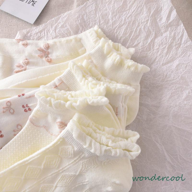 Kaos Kaki Wanita Kaus Kaki Perahu Dangkal Musim Panas Lucu Renda Tipis Kaos Kaki Bernapas-Won