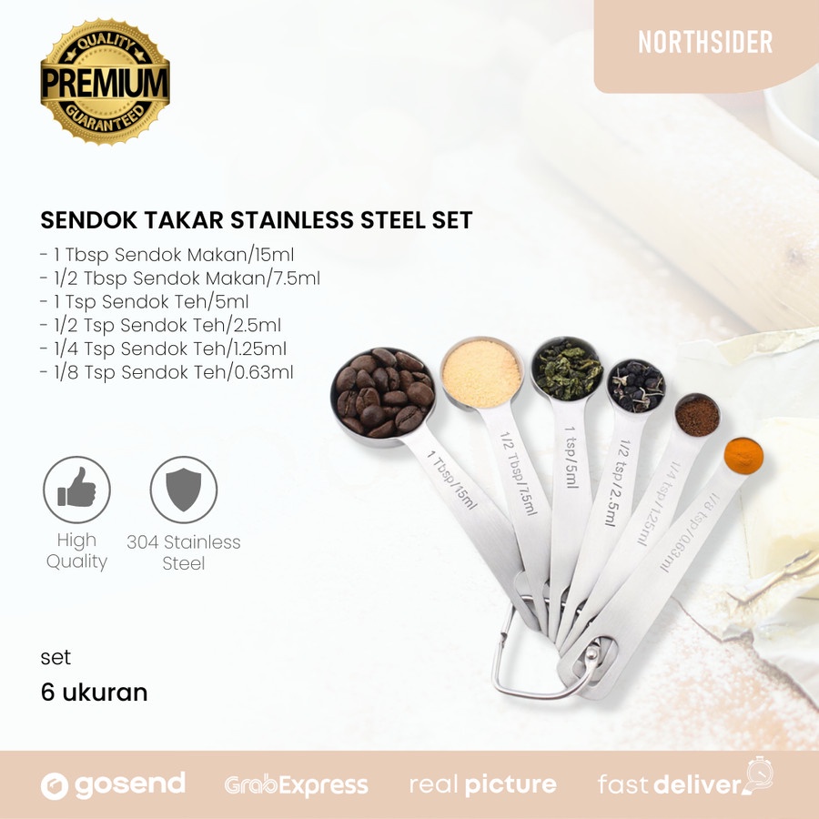 SENDOK TAKAR SET 6 IN 1 | MEASURING SPOON STAINLESS STEEL SILVER