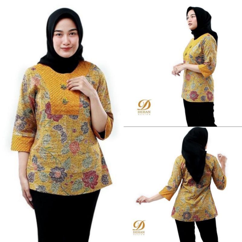 Blus mawar atasan batik wanita terbaru modern simple elegan by Dehan design.Atasan batik kerja wanit