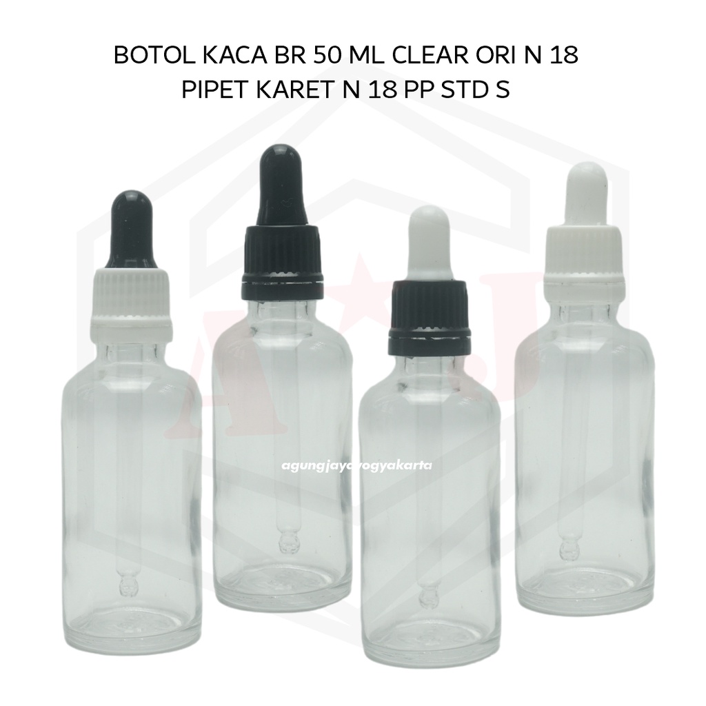 Botol Kaca Serum 50 ml  Clear Ori Pipet S / Pipet Kaca / Botol Pipet Kaca Clear Ori / Pipet Pipet S