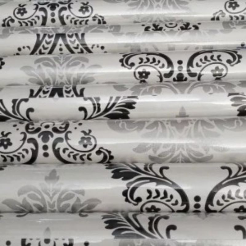 wallpaper sticker dinding batik hitam putih silver