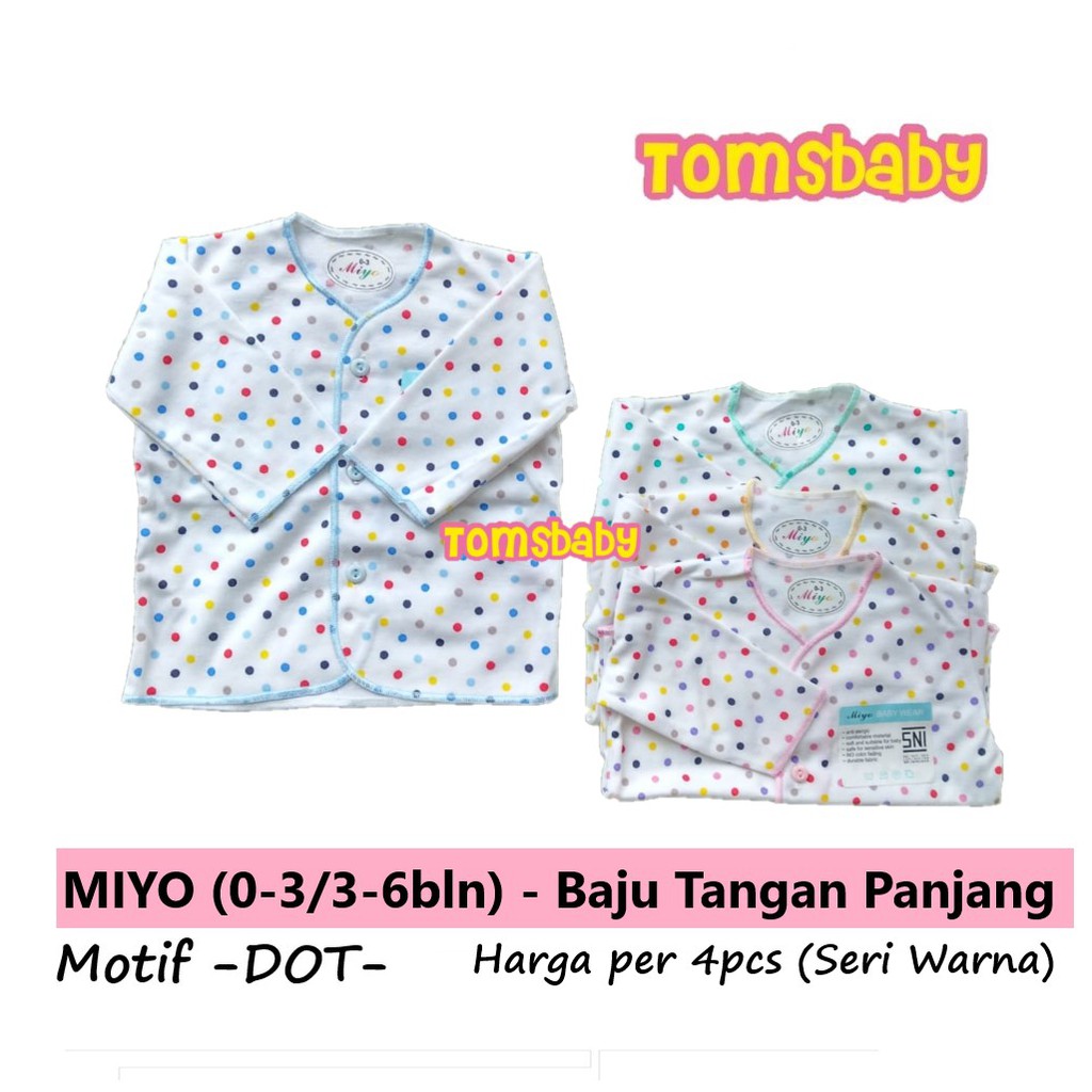 [TOMS] MIYO 3pcs/4pcs Baju Tangan Panjang  Bayi Baru Lahir New Born DOT SNI (0-3bln / 3-6bln)