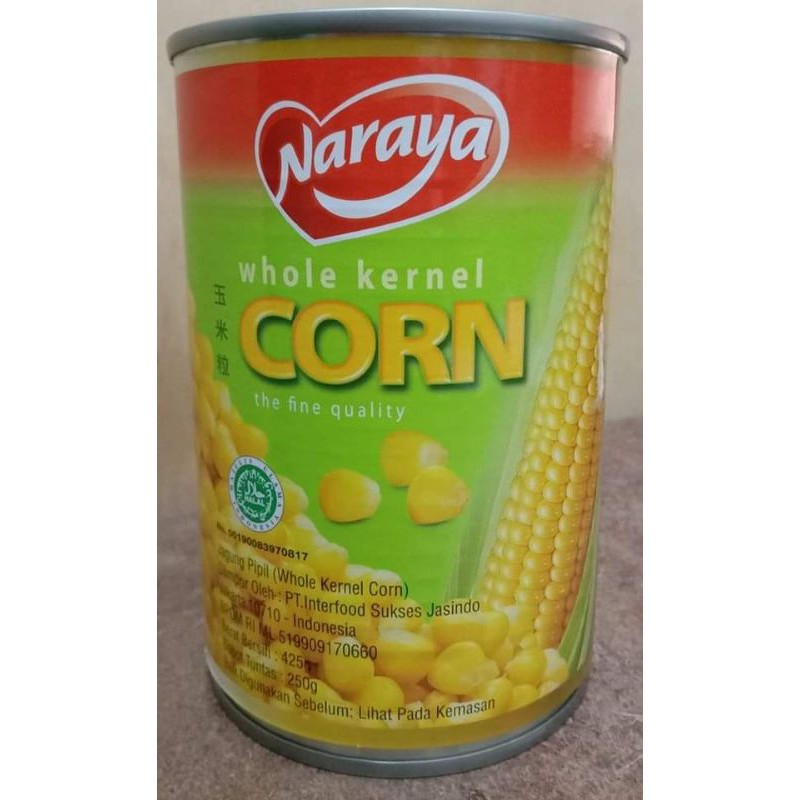 

JAGUNG BIJI 425 GRAM 100% HALAL CAP NARAYA WHOLE KERNEL CORN PRODUKSI THAILAND BPOM RI 519909170660.