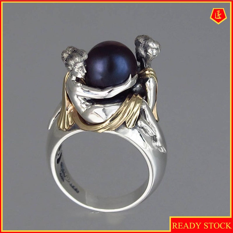 [Ready Stock]Romantic Elegant Lady Holding Black Pearl Ring