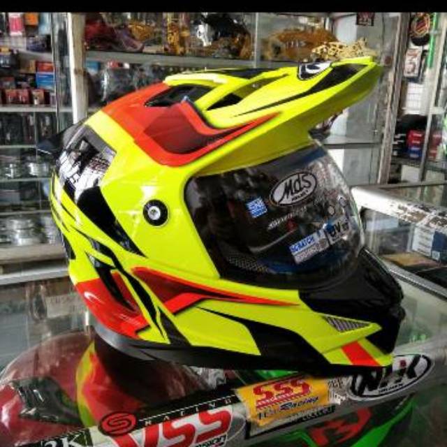HELM MDS SUPER PRO#2 Yellow Red/SUPER MOTO YELOW/DOBEL VISOR/FULL FACE