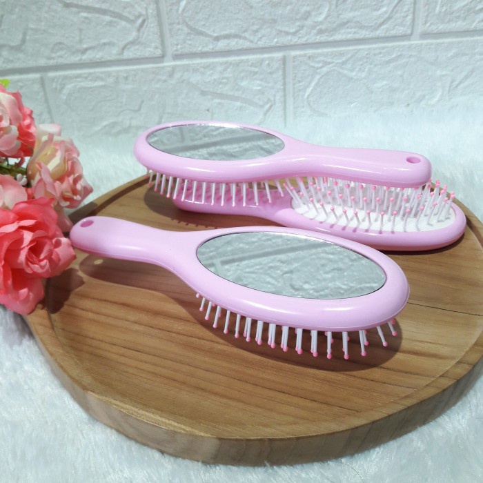 1424 / Sisir rambut anak perempuan model bulat plus kaca cermin