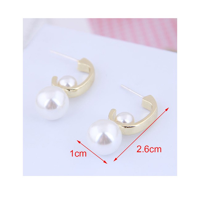 LRC Anting Tusuk Fashion Gold 925 Silver Needle Pearl Stud Earrings A58945