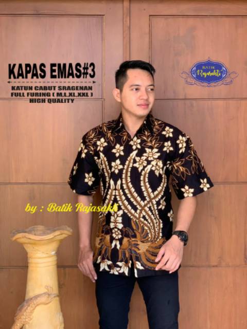 Batik Solo KAPAS EMAS Kemeja Pria Katun Halus Sragenan Full Furing