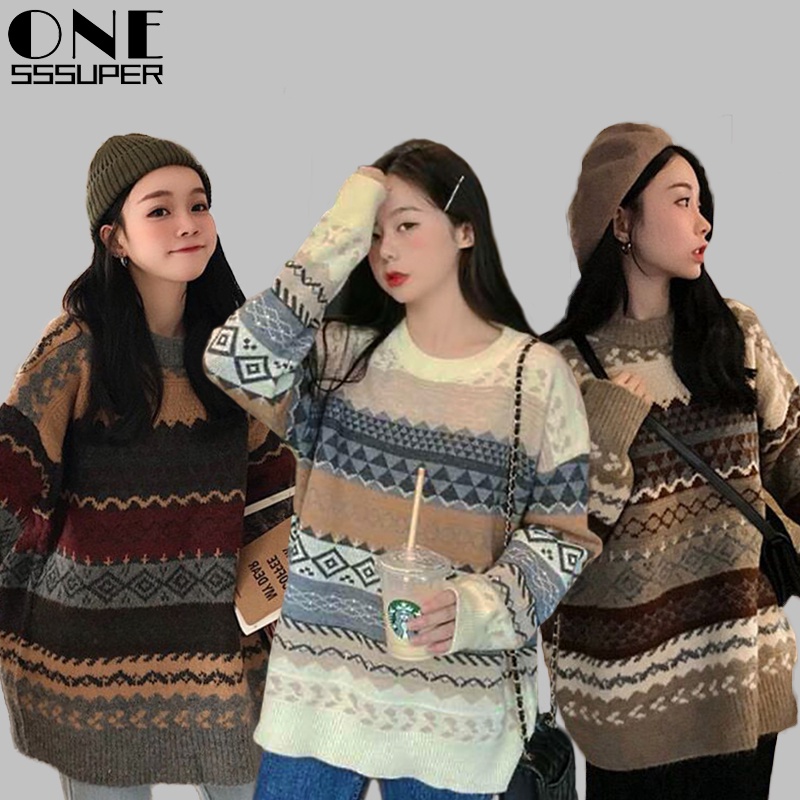 Jual Sweater Rajut Wanita Lengan Panjang Pullover Leher Bulat Korea