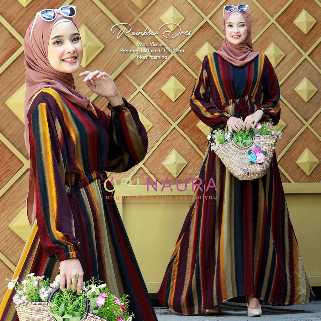 Gamis Motif Rainbow Dress Ori Naura Mat Cotton Viscose Import / Gamis by Ori Naura