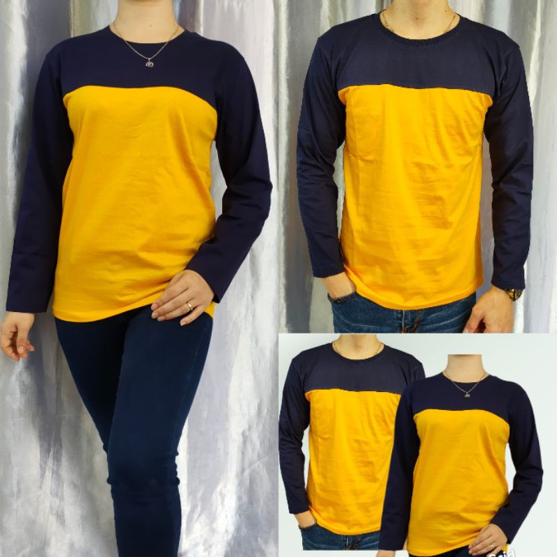 kaos reglan polos kombinasi NAVY-KUNING UK 20 22 S M L XL XXL