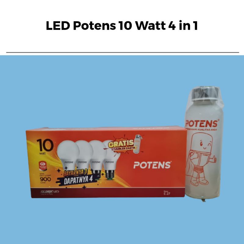 LED Potens 4 in 1 PAG-10W-4-1 Potens Lampu LED A-Bulb Bohlam 10W 6500K Empat Jadi Satu Gratis Tumblr Cantik