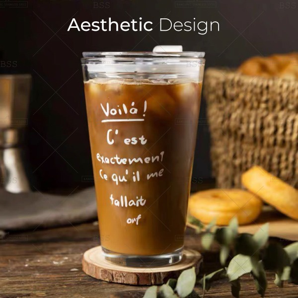 Tumbler Kaca Aesthetic 450ml Gelas Minum Kopi Anti Panas Dengan Sedotan Kaca Simple Elegan Glass Cup