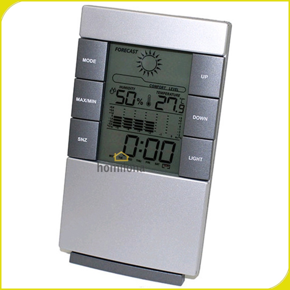 Weather Station Humidity Temperature Alarm Desk Clock Jam Alarm - 3210 - Silver