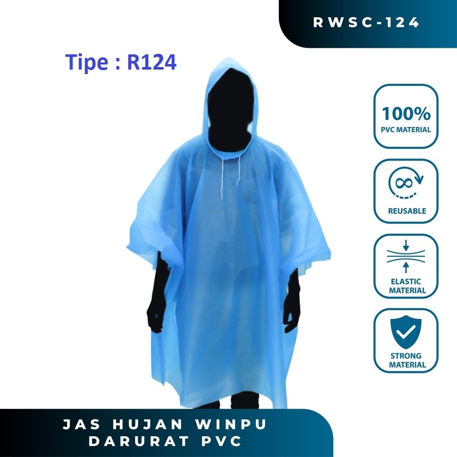 Jas Hujan Poncho EVA Model Winpu Portabel terusan dewasa semi transparant transparan polos