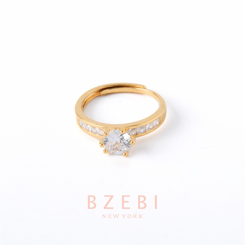 Bzebi Cincin Lapis Emas 18k Hias Berlian Zircon 642r Adjustable Untuk Wanita