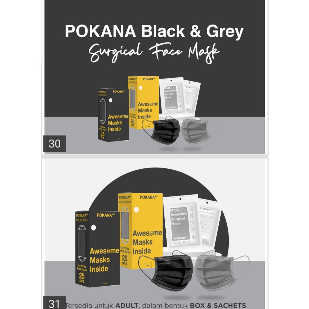 Pokana Surgical Black &amp; Gray isi 25pcs