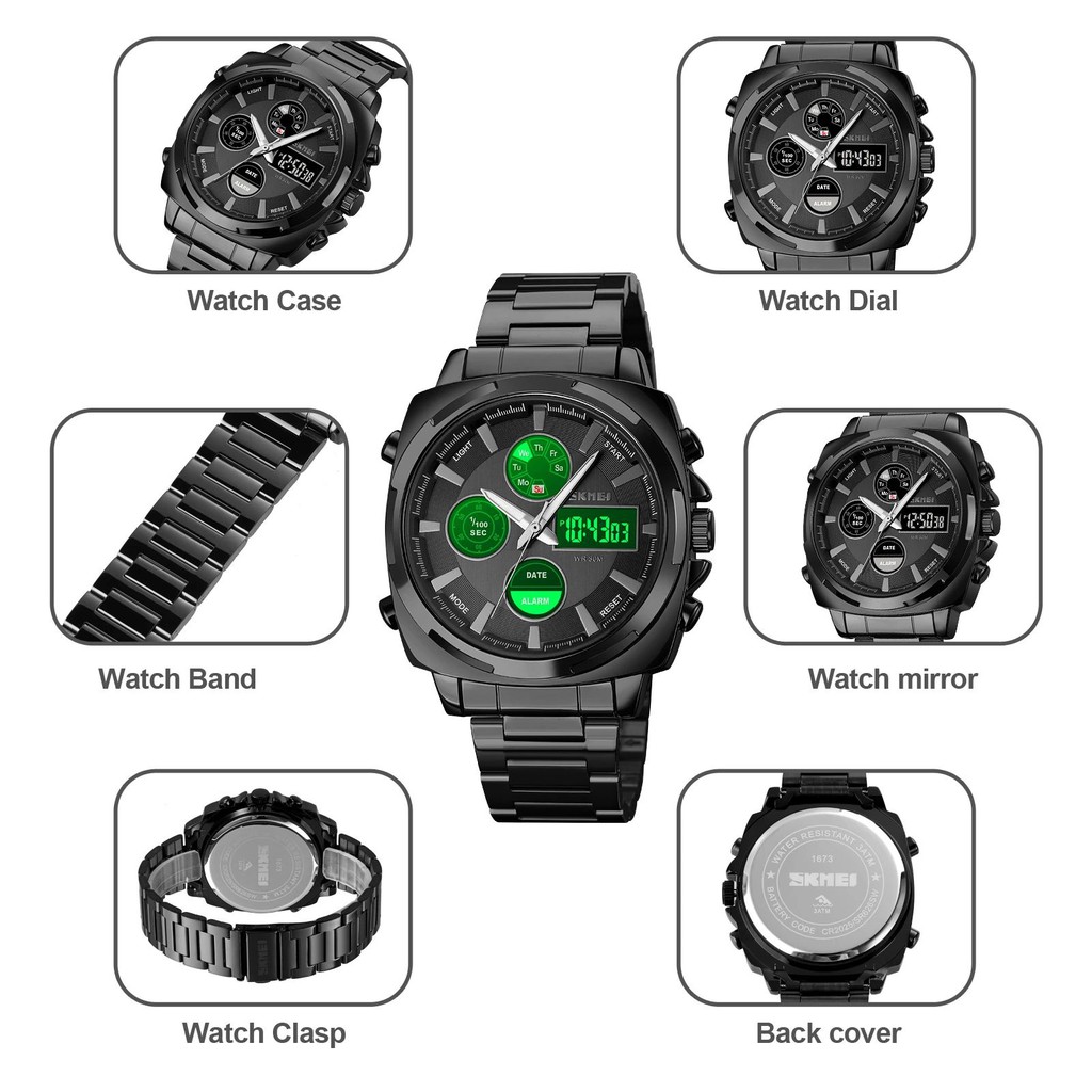 SKMEI 1673 Jam Tangan Pria Digital Analog Chronograph Dual Time Anti Air WATCHKITE WKOS